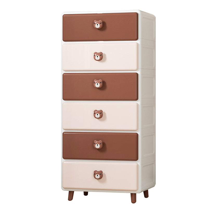 Northern European Vertical Kids Nightstand Pink/Brown Plastic Nursery Dresser for Room