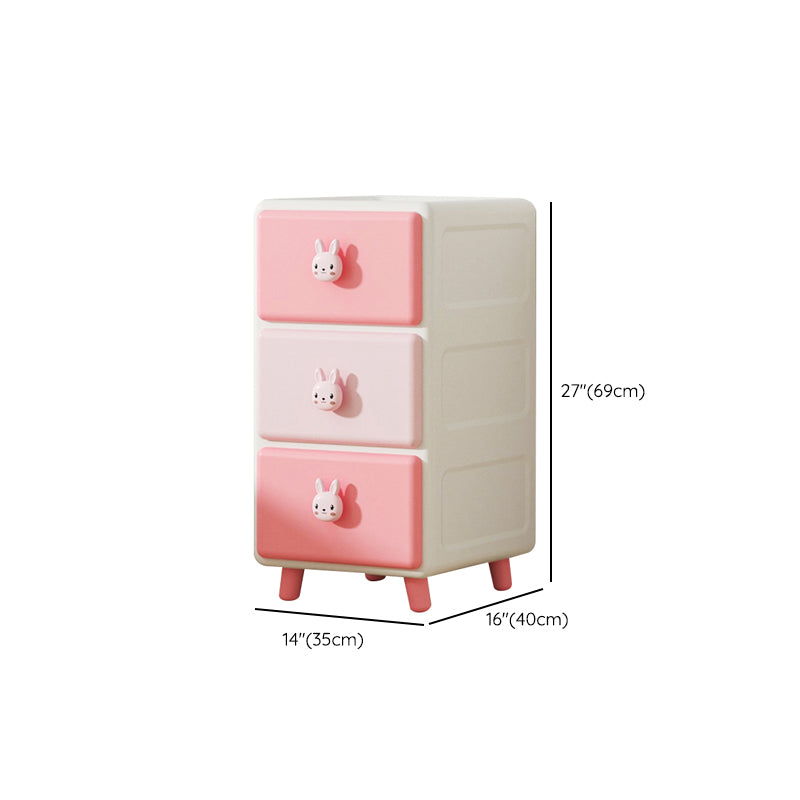 Northern European Vertical Kids Nightstand Pink/Brown Plastic Nursery Dresser for Room