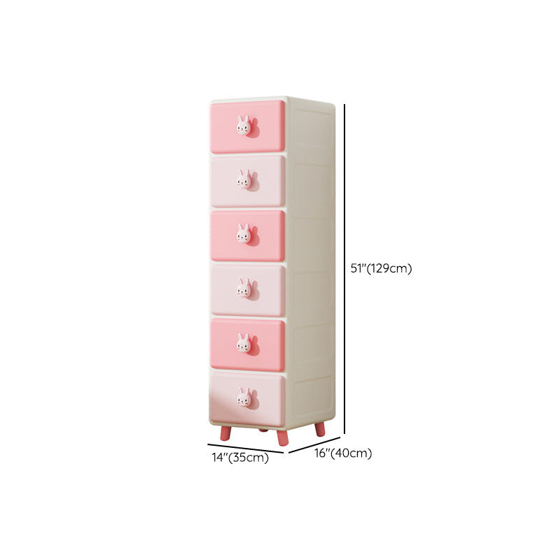 Northern European Vertical Kids Nightstand Pink/Brown Plastic Nursery Dresser for Room