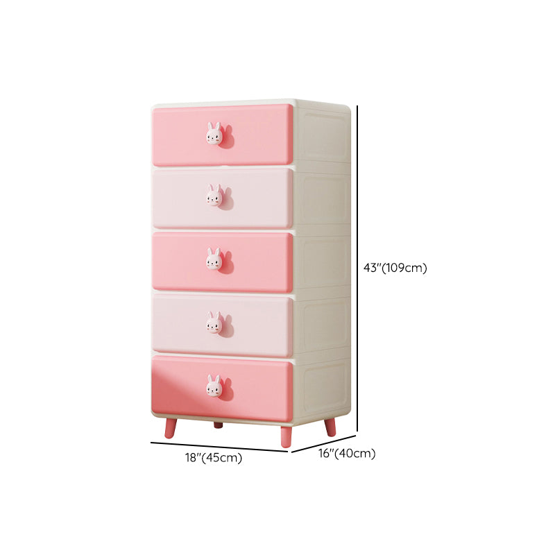 Northern European Vertical Kids Nightstand Pink/Brown Plastic Nursery Dresser for Room