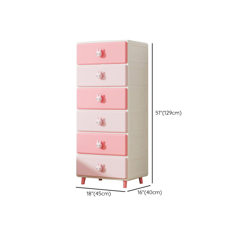 Northern European Vertical Kids Nightstand Pink/Brown Plastic Nursery Dresser for Room