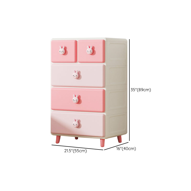 Northern European Vertical Kids Nightstand Pink/Brown Plastic Nursery Dresser for Room