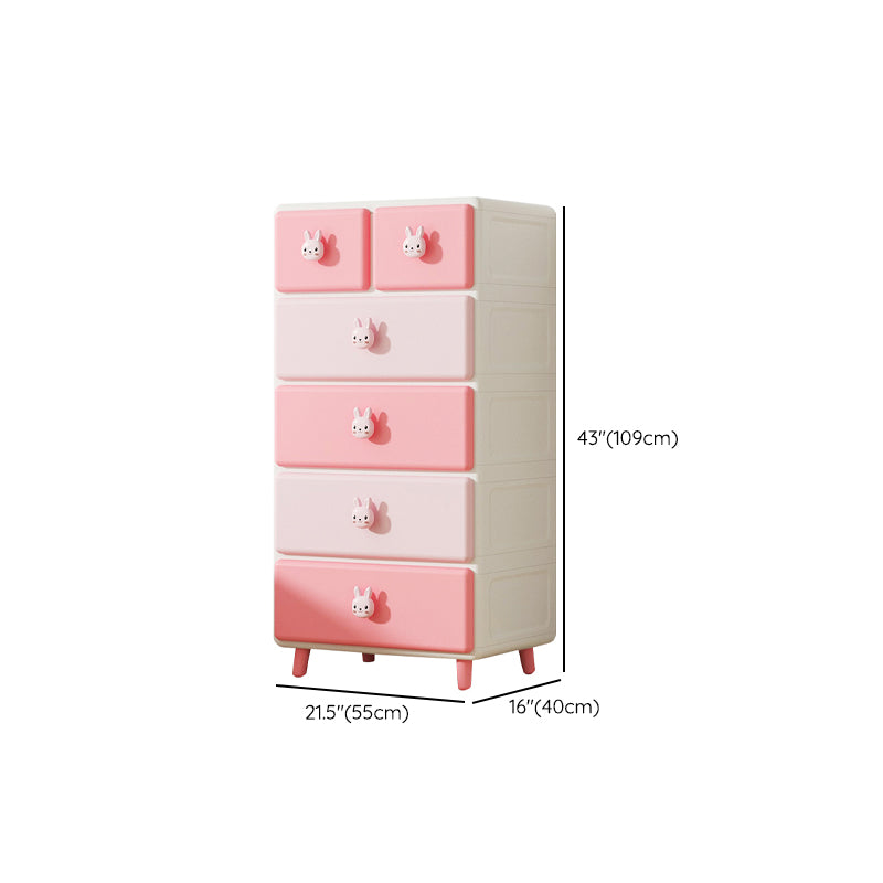 Northern European Vertical Kids Nightstand Pink/Brown Plastic Nursery Dresser for Room