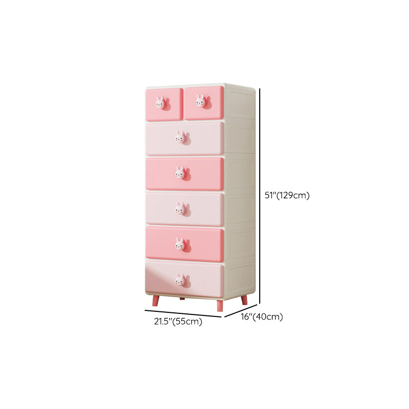 Northern European Vertical Kids Nightstand Pink/Brown Plastic Nursery Dresser for Room