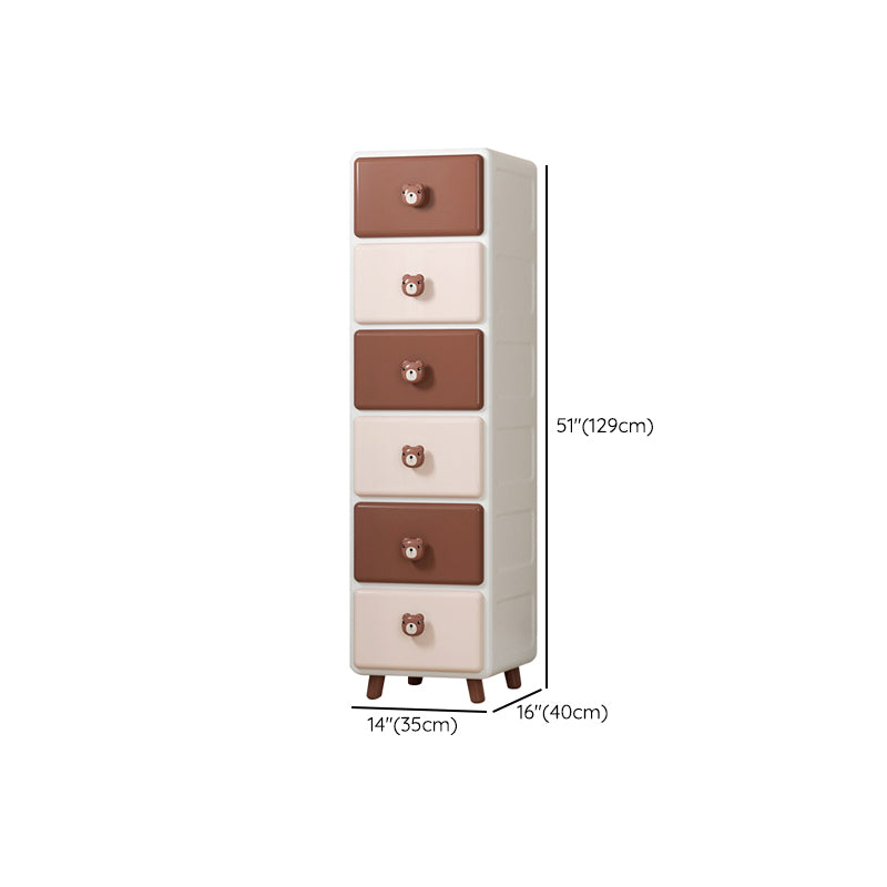 Northern European Vertical Kids Nightstand Pink/Brown Plastic Nursery Dresser for Room