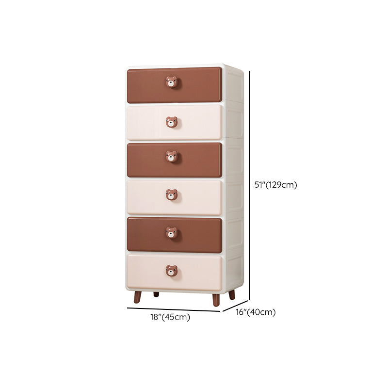 Northern European Vertical Kids Nightstand Pink/Brown Plastic Nursery Dresser for Room