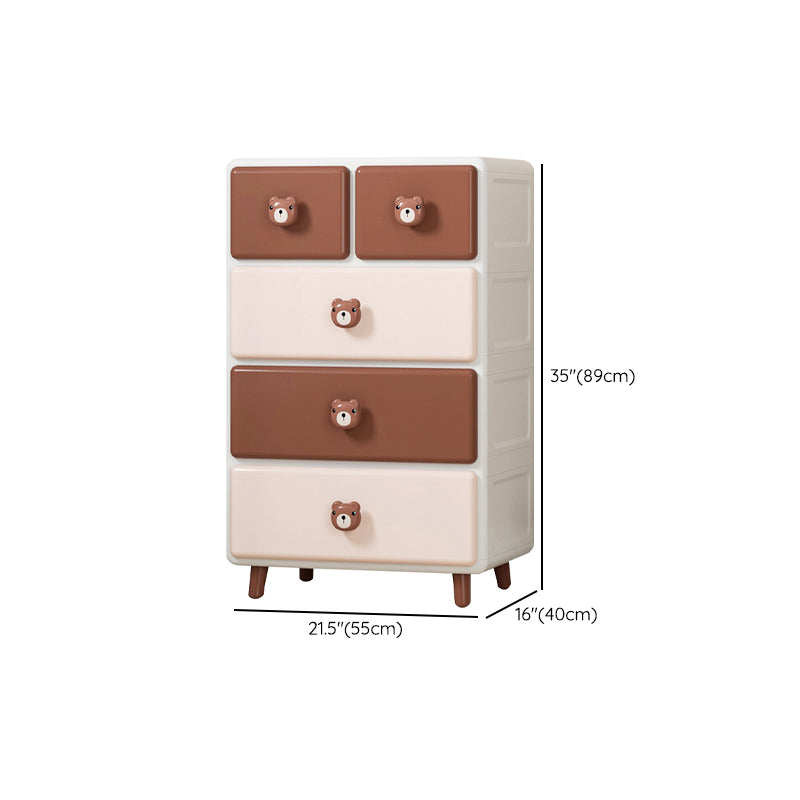 Northern European Vertical Kids Nightstand Pink/Brown Plastic Nursery Dresser for Room