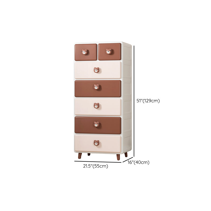 Northern European Vertical Kids Nightstand Pink/Brown Plastic Nursery Dresser for Room