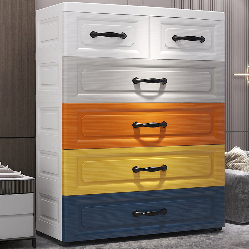 Nordic Vertical Kids Nightstand 6 Drawers Plastic Nursery Dresser for Bedroom