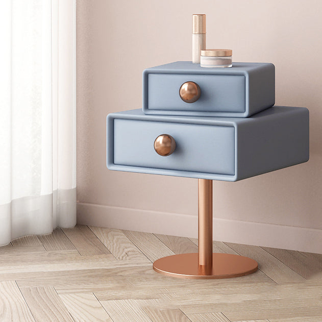 2 Drawers Kids Nightstand Contemporary Wooden Nightstand with Gold Leg