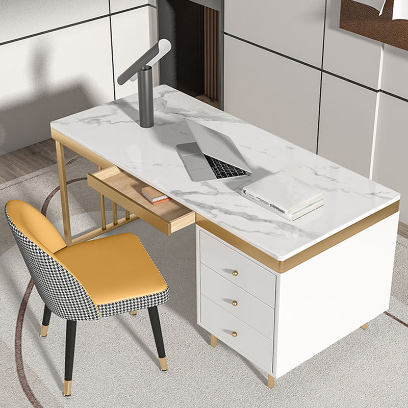 Modern Stone Top Office Desk Rectangle Writing Desk with Drawer for Home