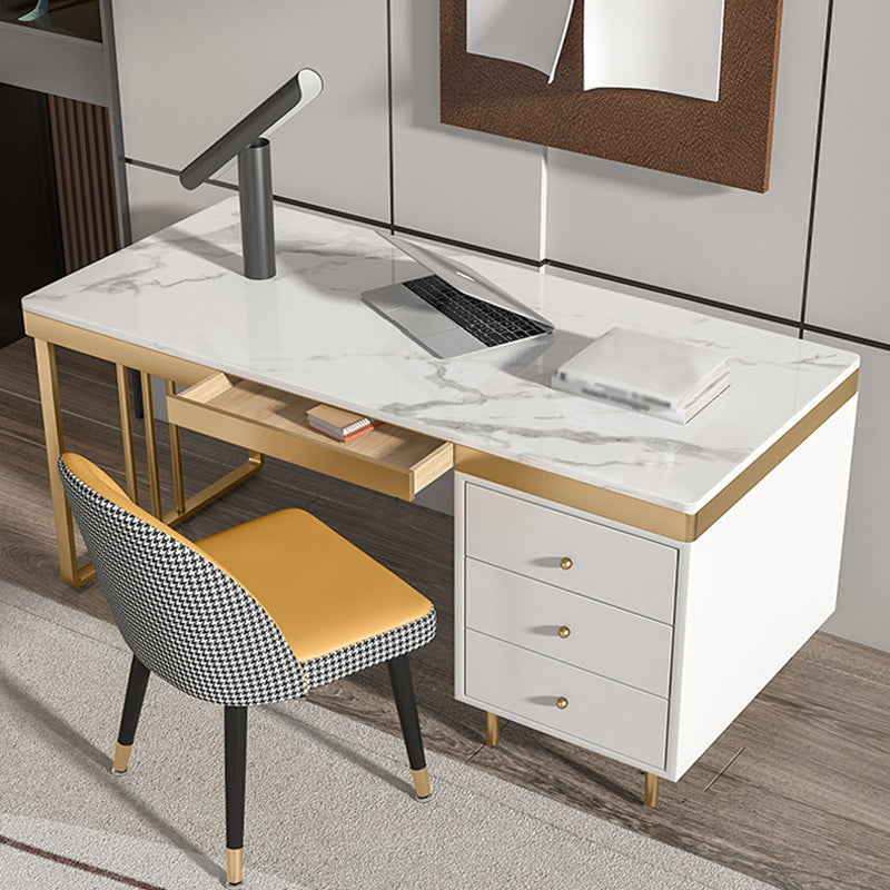 Modern Stone Top Office Desk Rectangle Writing Desk with Drawer for Home