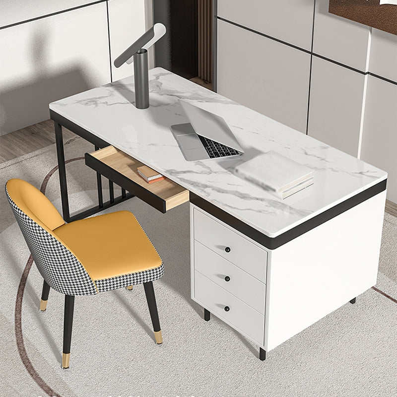 Modern Stone Top Office Desk Rectangle Writing Desk with Drawer for Home