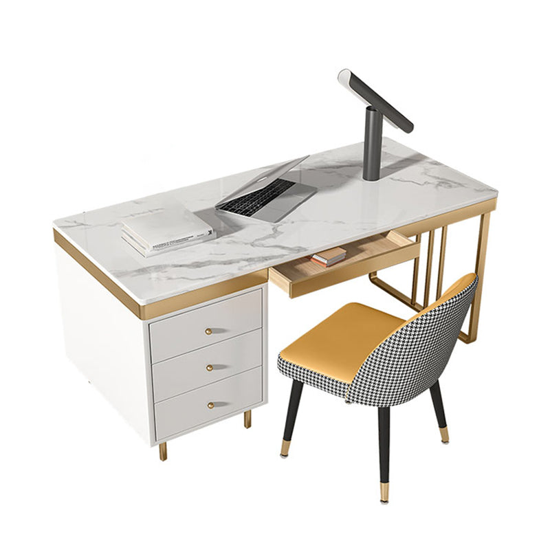 Modern Stone Top Office Desk Rectangle Writing Desk with Drawer for Home