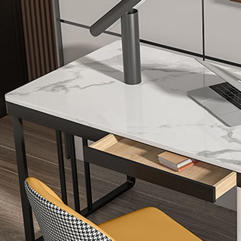 Modern Stone Top Office Desk Rectangle Writing Desk with Drawer for Home