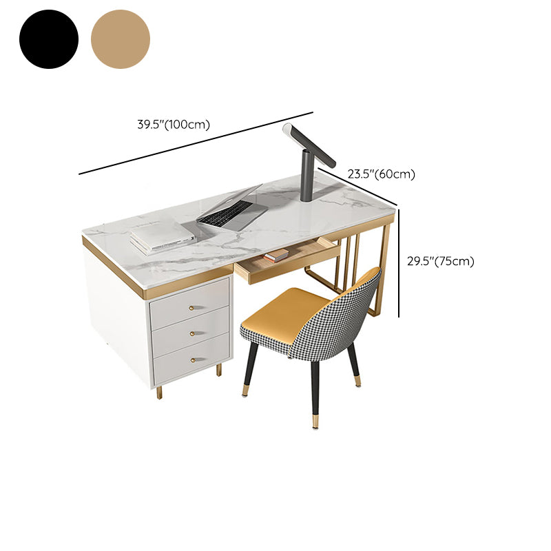 Modern Stone Top Office Desk Rectangle Writing Desk with Drawer for Home