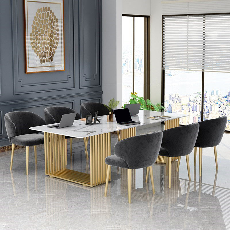 Rectangular Shaped Stone Conference Table 2 Legs Writing Desk in Gold/Black