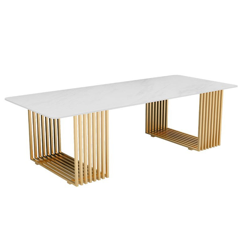 Rectangular Shaped Stone Conference Table 2 Legs Writing Desk in Gold/Black