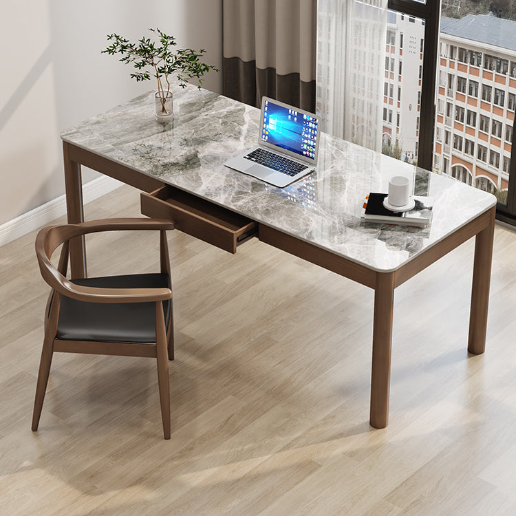 Rectangular Shaped Office Desk 4 Legs Writing Desk in Brown for Home