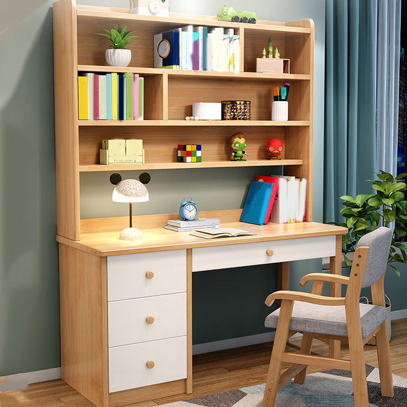 Solid Wood Kids Desk Writing Desk 23.6"W Kids Desk with Bookshelf