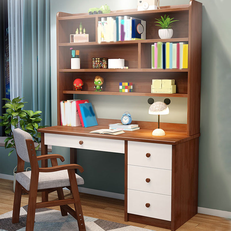 Solid Wood Kids Desk Writing Desk 23.6"W Kids Desk with Bookshelf