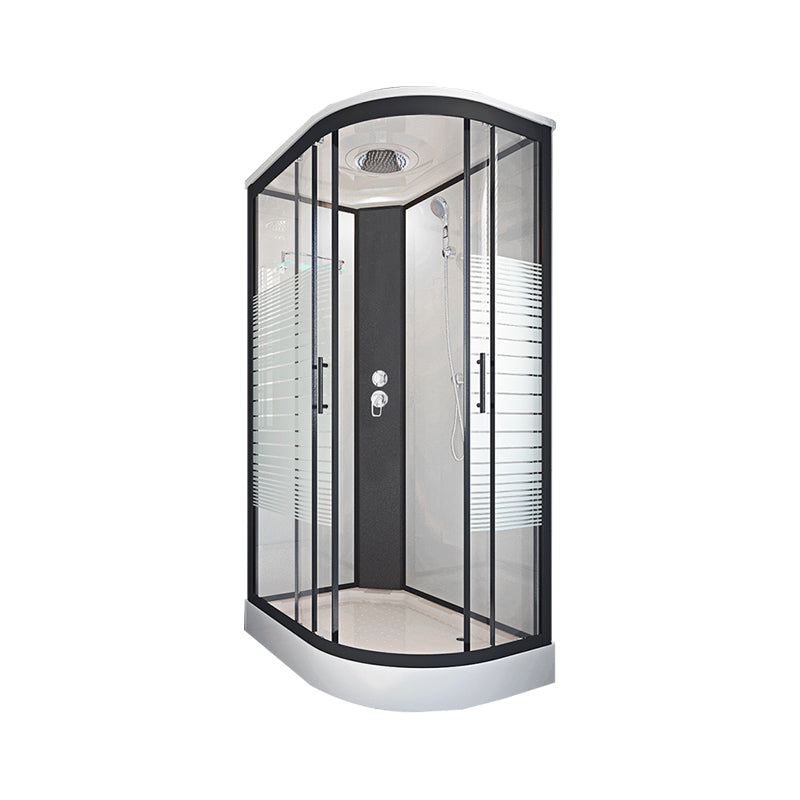 Striped Tempered Glass Shower Stall Black Double Sliding Door Shower Room