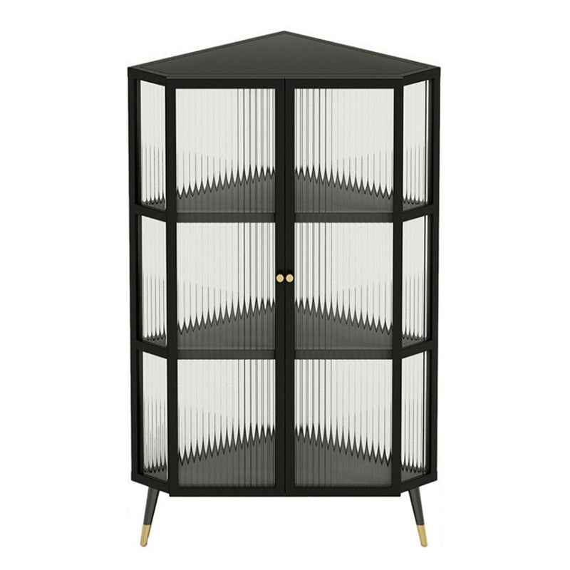 Industrial Curio Cabinet Metal Glass Doors Storage Cabinet with Legs