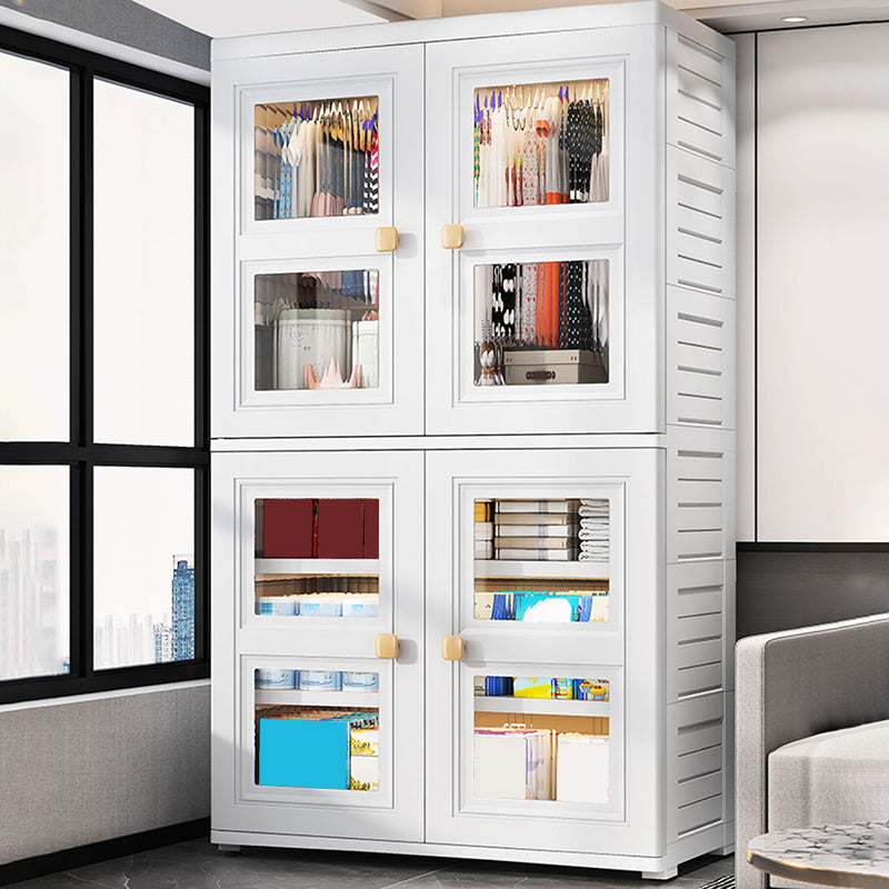 White Plastic Kids Closet Modern Style Shelved Armoire Cabinet