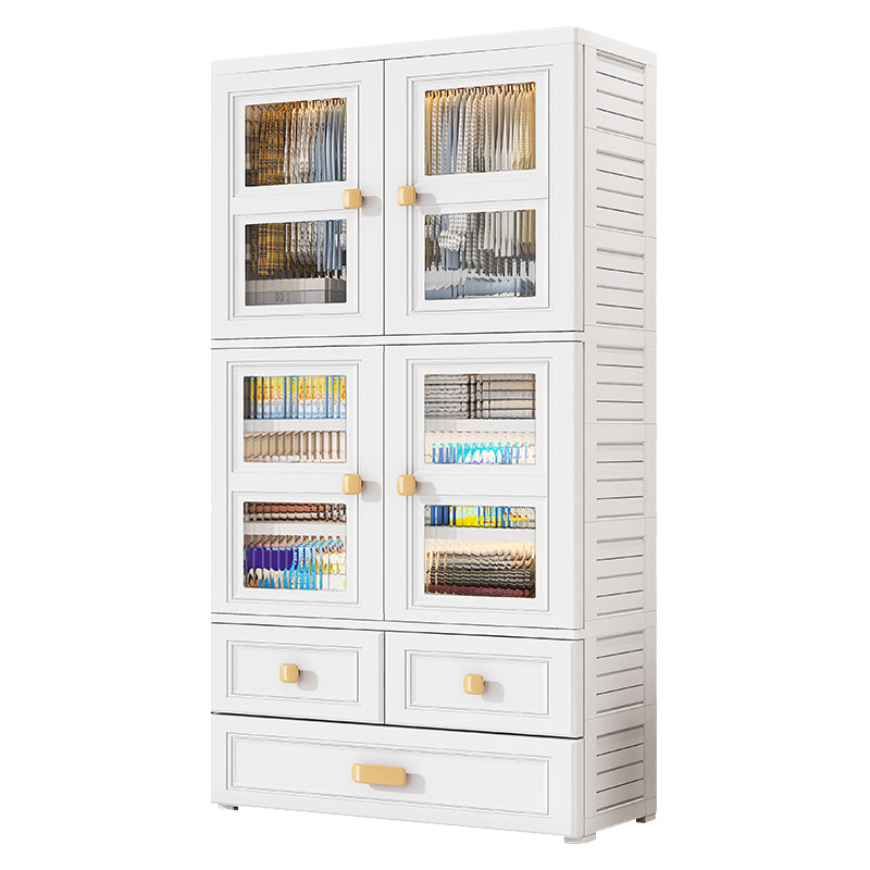 White Plastic Kids Closet Modern Style Shelved Armoire Cabinet