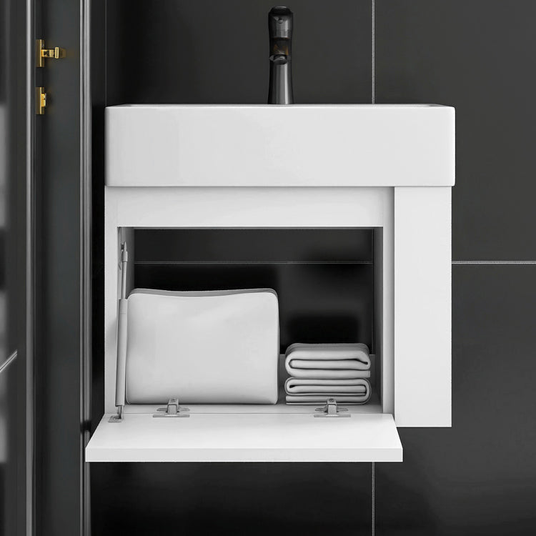 Modern White Ceramic Top Vanity Single-Sink Rectangular Wall Mount Vanity