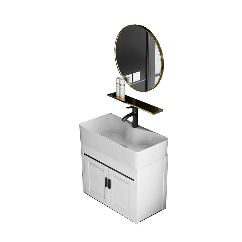 Modern White Ceramic Top Vanity Single-Sink Rectangular Wall Mount Vanity