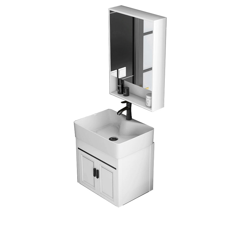 Modern White Ceramic Top Vanity Single-Sink Rectangular Wall Mount Vanity