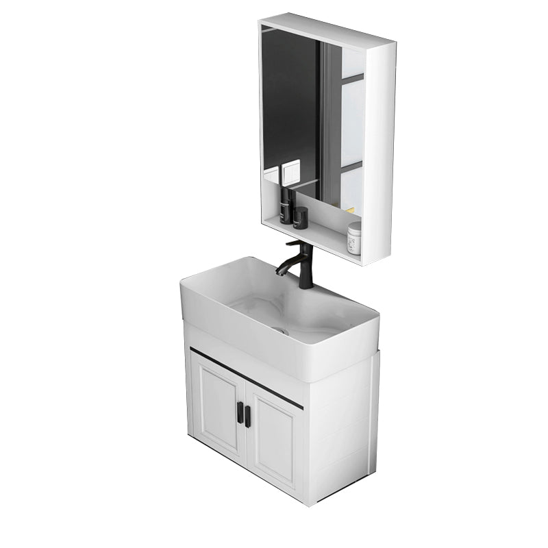 Modern White Ceramic Top Vanity Single-Sink Rectangular Wall Mount Vanity