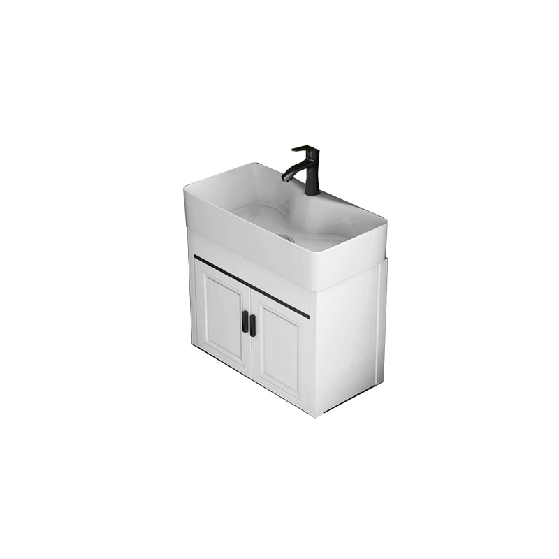 Modern White Ceramic Top Vanity Single-Sink Rectangular Wall Mount Vanity