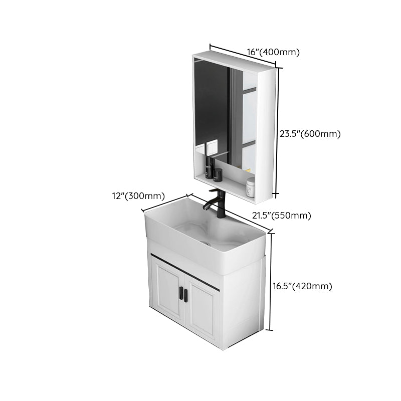 Modern White Ceramic Top Vanity Single-Sink Rectangular Wall Mount Vanity