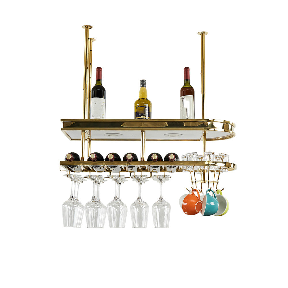 Glam Hanging Wine Rack Metal Wine Bottle & Glass Rack for Bar