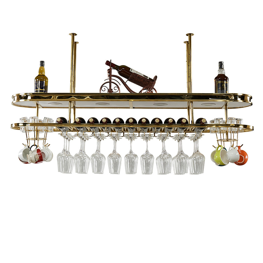 Glam Hanging Wine Rack Metal Wine Bottle & Glass Rack for Bar