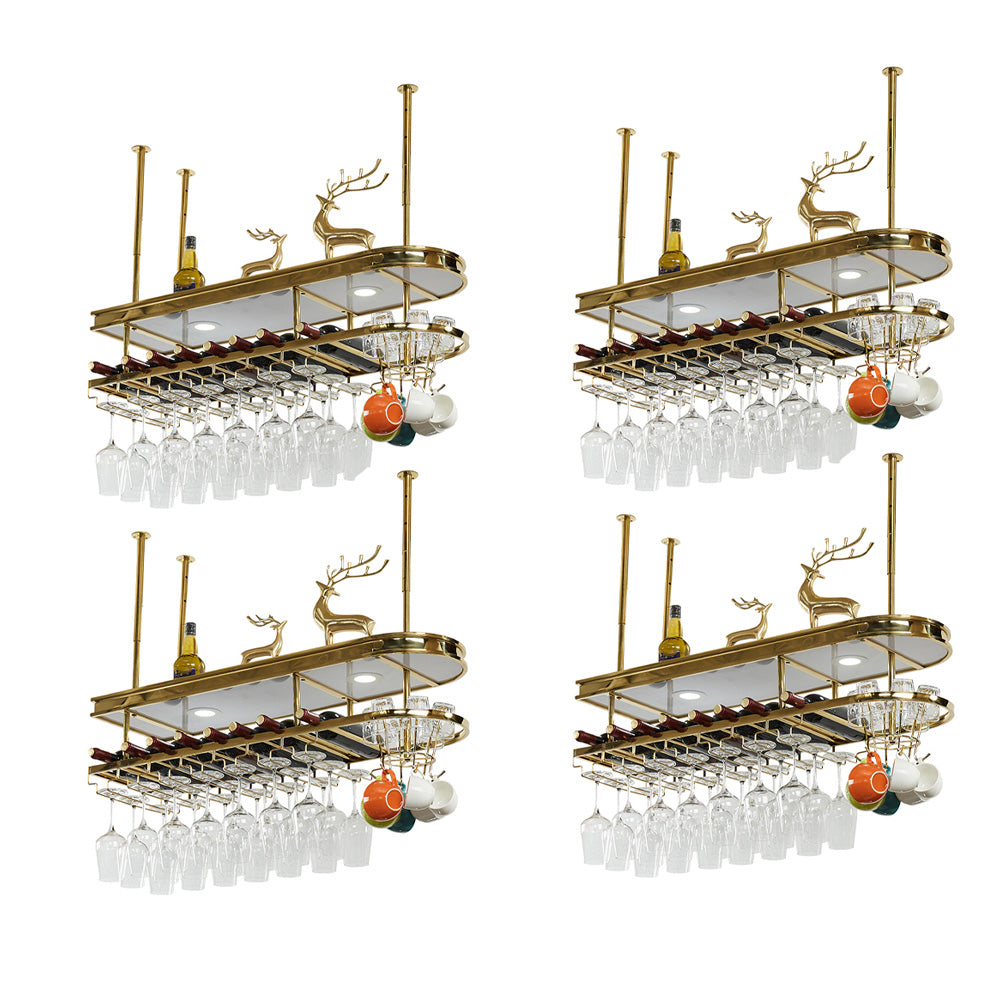 Glam Hanging Wine Rack Metal Wine Bottle & Glass Rack for Bar