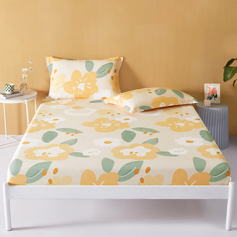 Sheet Sets Cotton Floral Printed Super Soft Wrinkle Resistant Breathable Bed Sheet Set