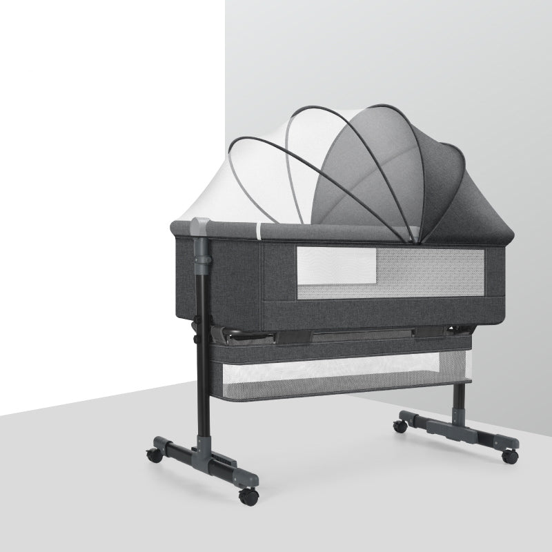 Modern Gliding Crib Cradle Metal Bedside Bassinet With Storage Basket