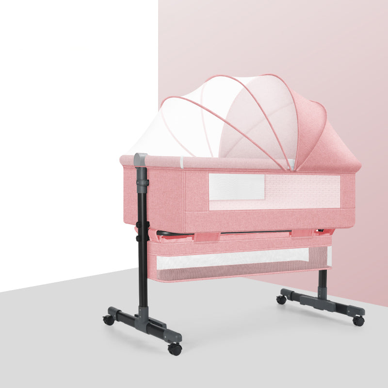 Modern Gliding Crib Cradle Metal Bedside Bassinet With Storage Basket