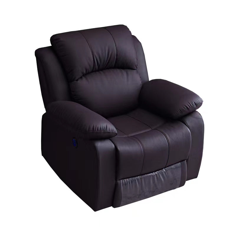 Solid Color Leather Standard Recliner Wood Frame Manual-Handle Recliner Chair