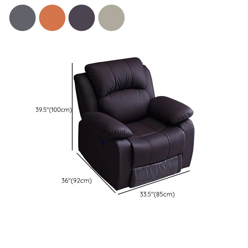 Solid Color Leather Standard Recliner Wood Frame Manual-Handle Recliner Chair