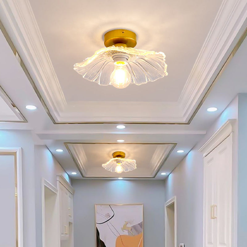 Gold Modern Metal Flush Mount Flower Shape Ceiling Light with Glass Shade for Living Room