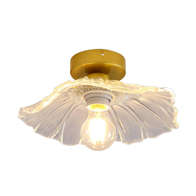 Gold Modern Metal Flush Mount Flower Shape Ceiling Light with Glass Shade for Living Room