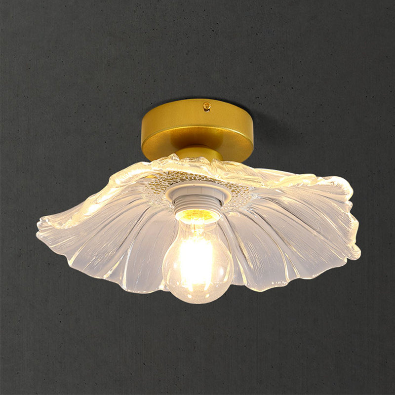 Gold Modern Metal Flush Mount Flower Shape Ceiling Light with Glass Shade for Living Room