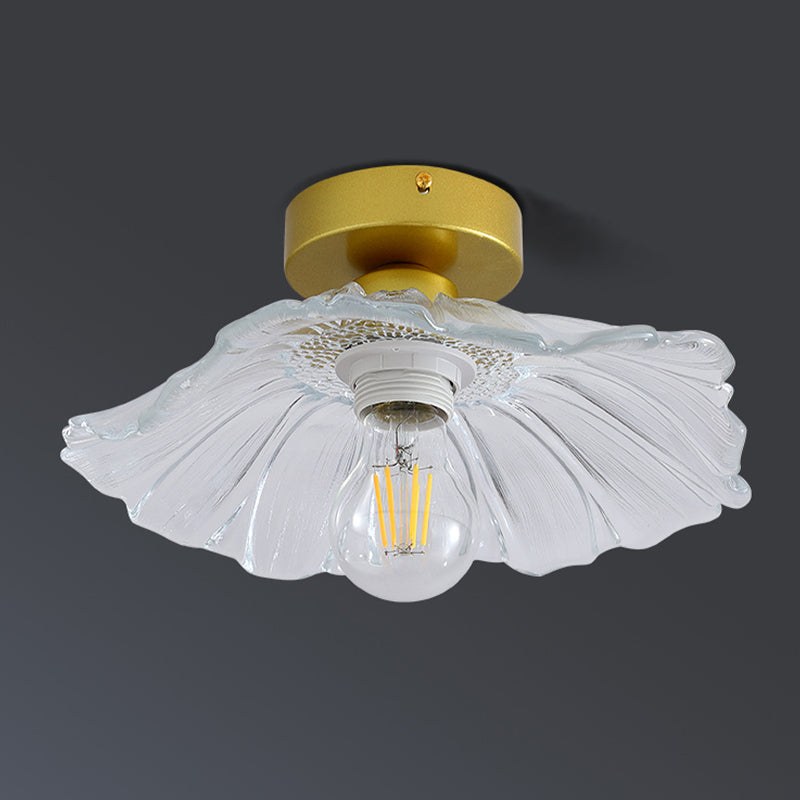 Gold Modern Metal Flush Mount Flower Shape Ceiling Light with Glass Shade for Living Room