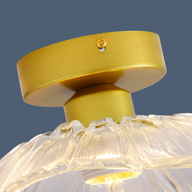 Gold Modern Metal Flush Mount Flower Shape Ceiling Light with Glass Shade for Living Room