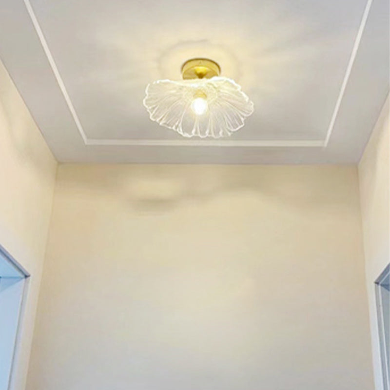 Gold Modern Metal Flush Mount Flower Shape Ceiling Light with Glass Shade for Living Room