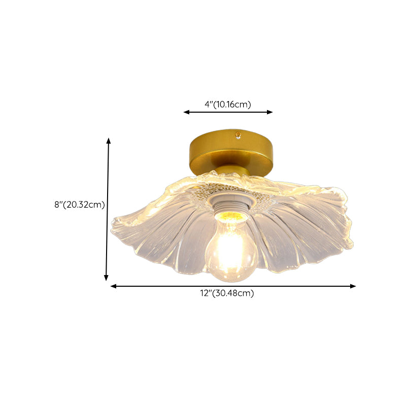 Gold Modern Metal Flush Mount Flower Shape Ceiling Light with Glass Shade for Living Room